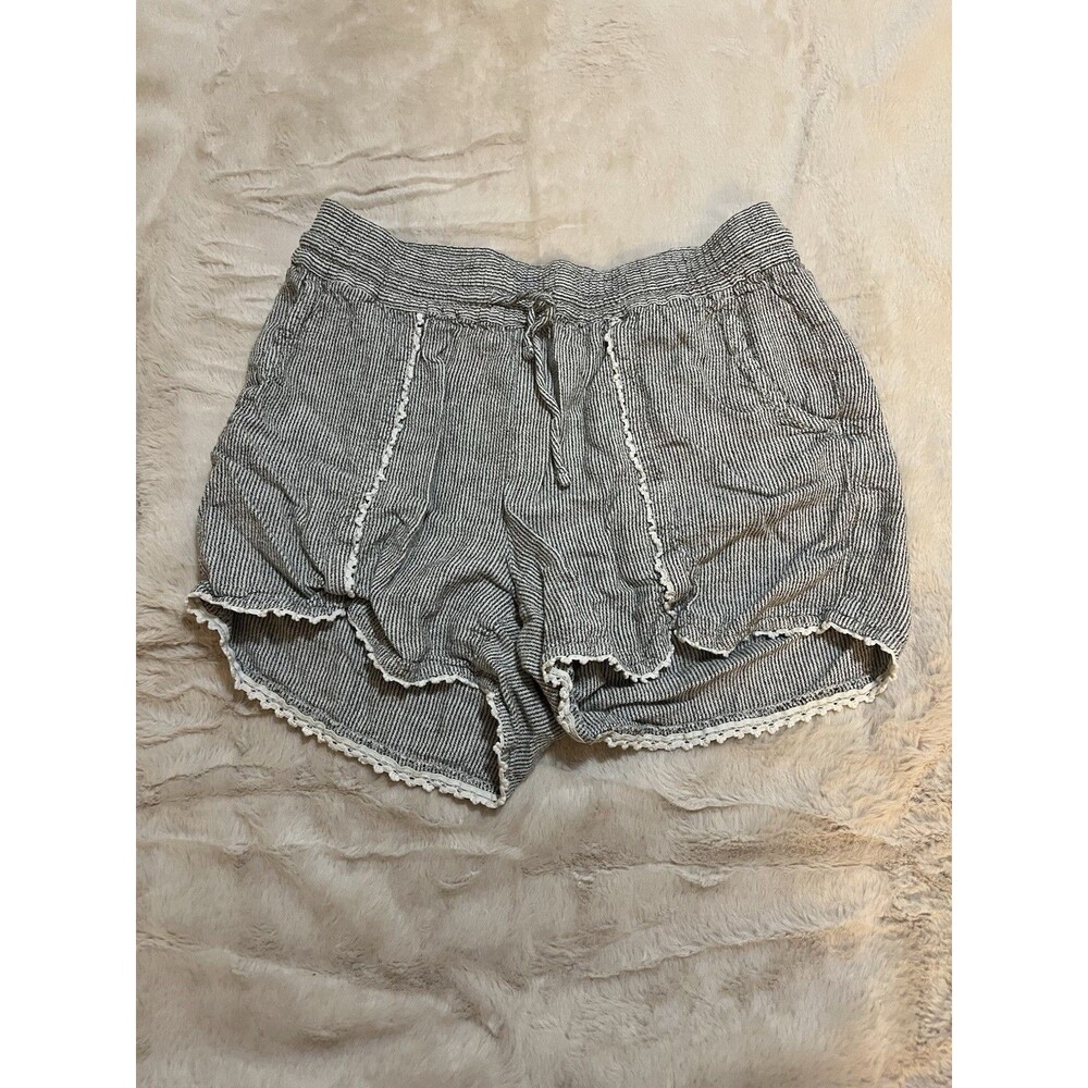 Caslon White And Black Striped Casual Linen Shorts Size XS